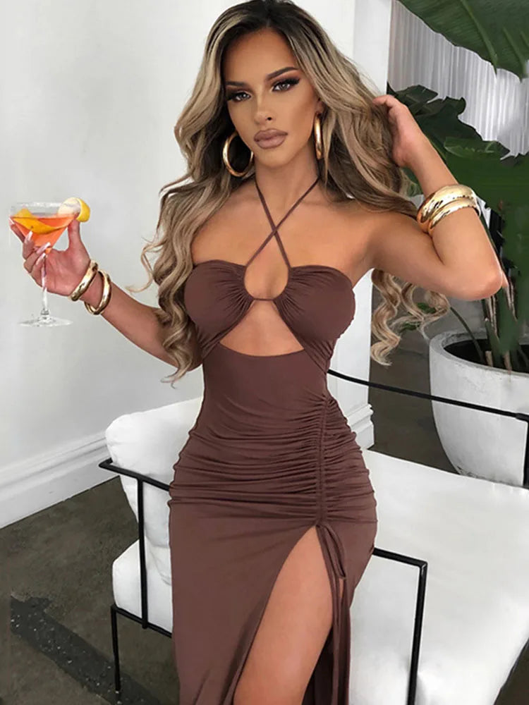 Vestido midi sexy sin espalda para mujer