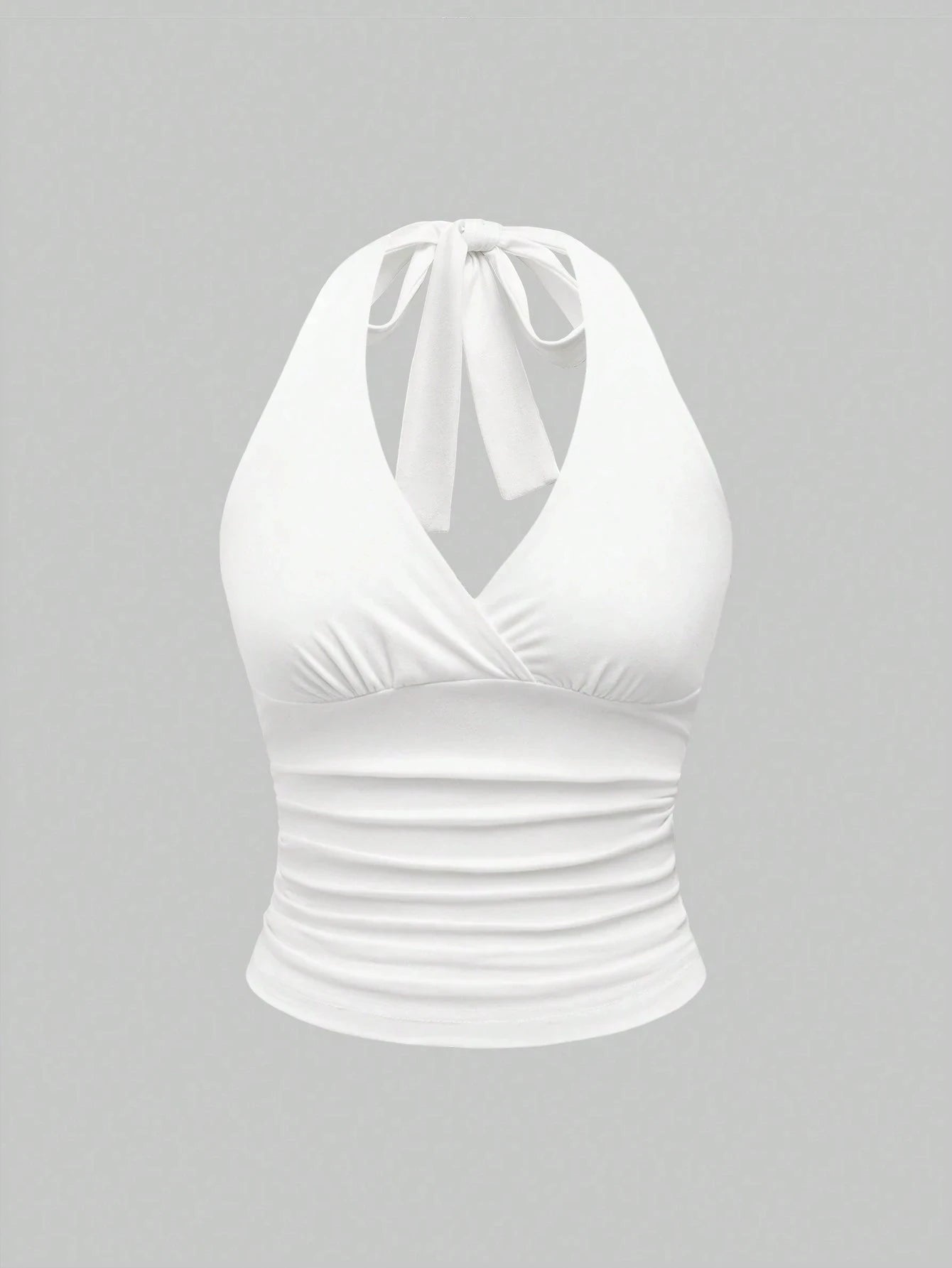 Top corto halter sin espalda con escote en V para mujer