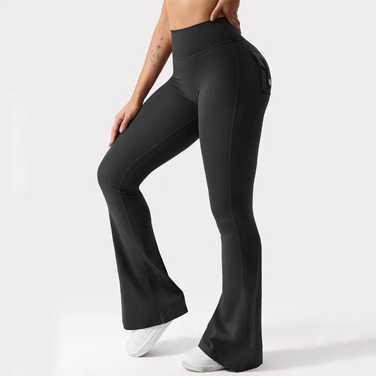 Leggings yoga mujer wide leg – alta elasticidad, efecto segunda piel, compresión y bolsillos funcionales