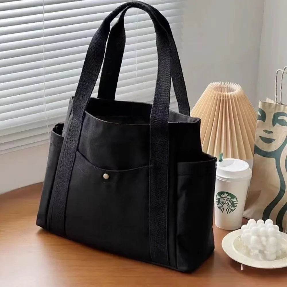 Bolso Tote de Lona de Gran Capacidad para Trabajo, Universidad y Uso Diario con Estilo Casual