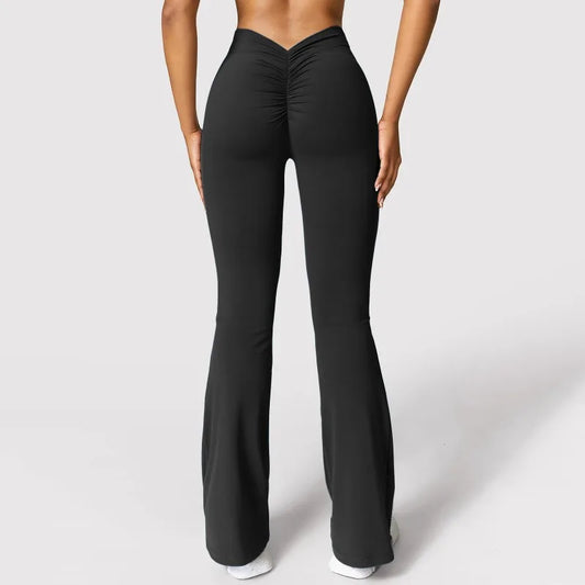 Leggings acampanados push-up para mujer – cintura alta y diseño V-back moldeador para gym