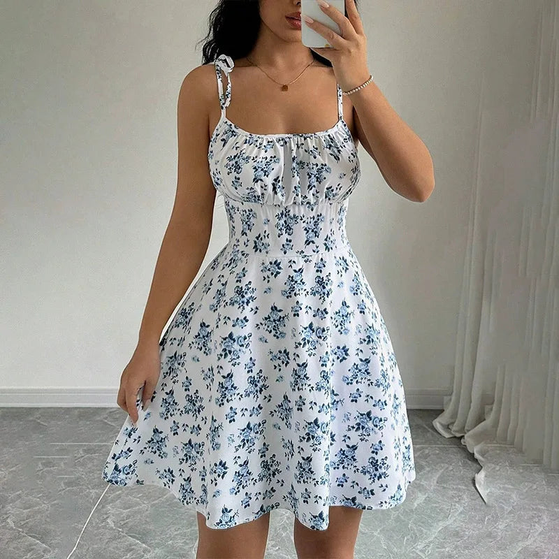 Vestido corto floral de verano para mujer – tirantes finos estilo playero ligero y fresco