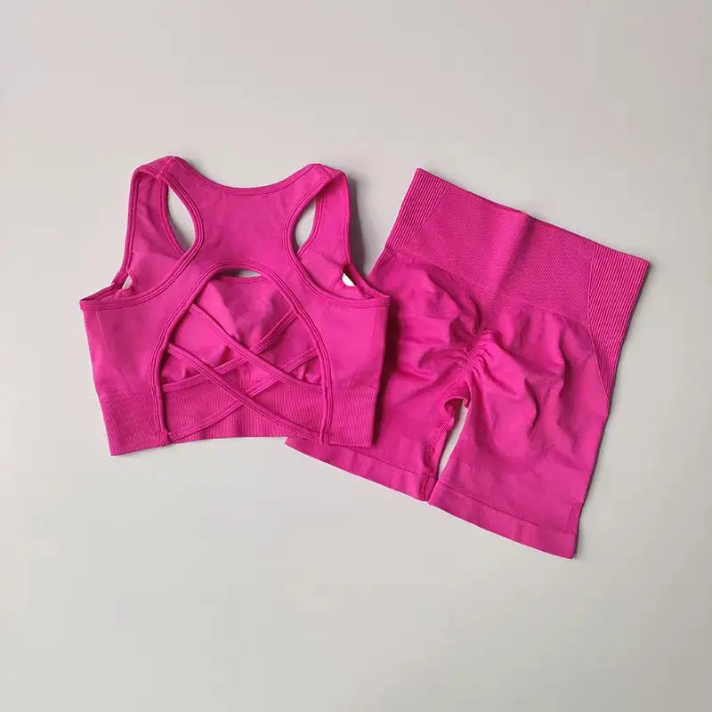 Conjunto deportivo seamless 2 piezas para mujer – top y shorts de cintura alta para yoga y fitness