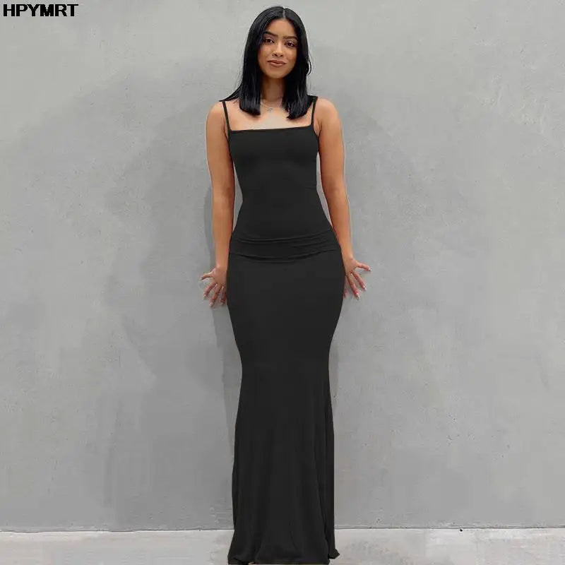 Vestido maxi satinado para mujer – sin mangas, espalda descubierta y estilo elegante Y2K bodycon