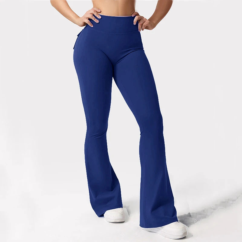 Leggings yoga mujer wide leg – alta elasticidad, efecto segunda piel, compresión y bolsillos funcionales