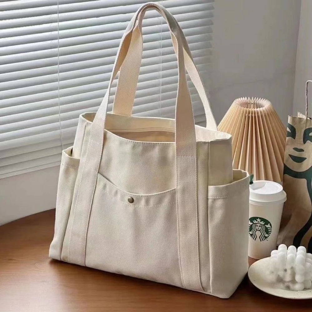 Bolso Tote de Lona de Gran Capacidad para Trabajo, Universidad y Uso Diario con Estilo Casual