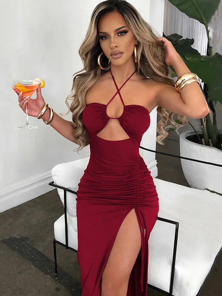 Vestido midi sexy sin espalda para mujer
