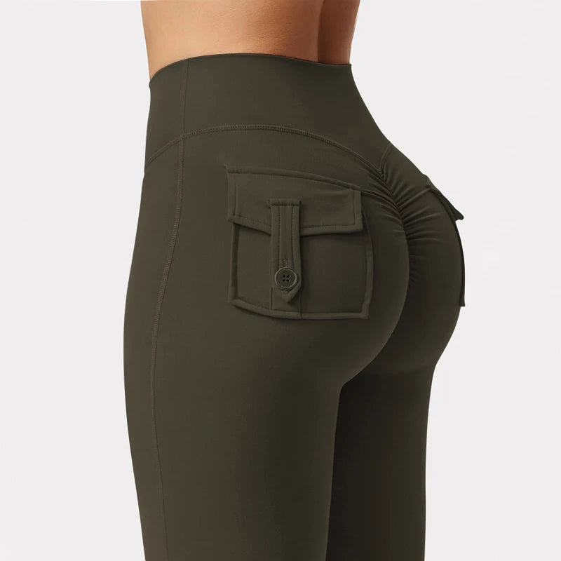 Leggings yoga mujer wide leg – alta elasticidad, efecto segunda piel, compresión y bolsillos funcionales