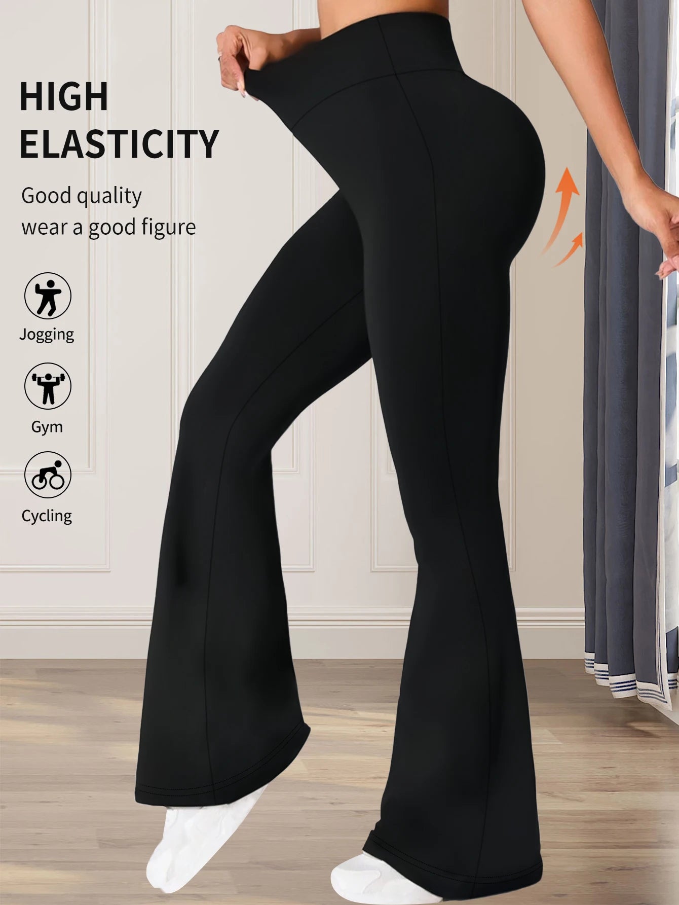 Pantalón acampanado mujer cintura alta – ajuste slim, pierna larga y tejido ligero para primavera-verano