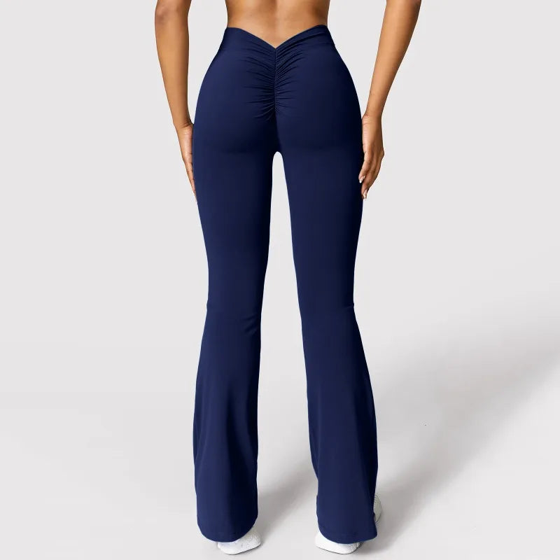 Leggings acampanados push-up para mujer – cintura alta y diseño V-back moldeador para gym