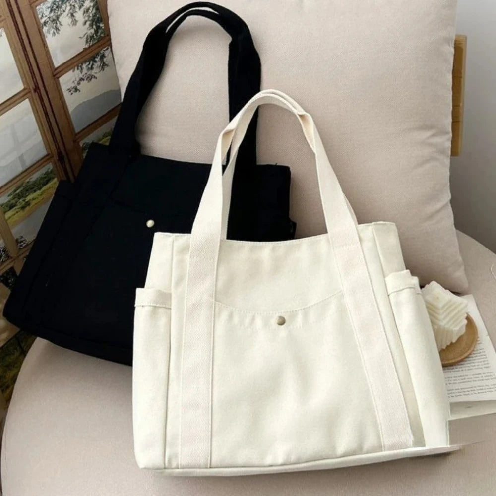 Bolso Tote de Lona de Gran Capacidad para Trabajo, Universidad y Uso Diario con Estilo Casual