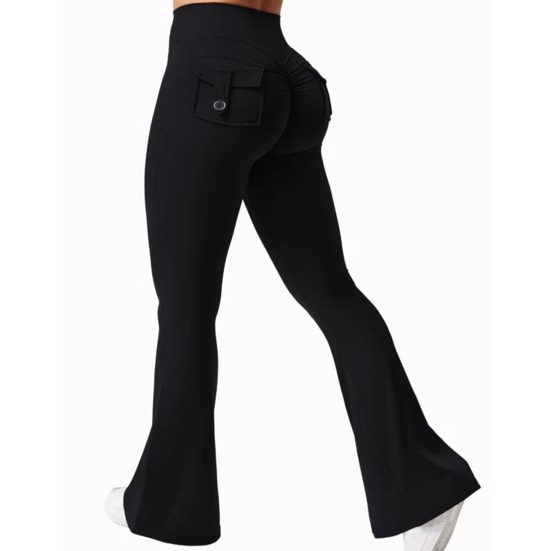 Leggings yoga mujer wide leg – alta elasticidad, efecto segunda piel, compresión y bolsillos funcionales