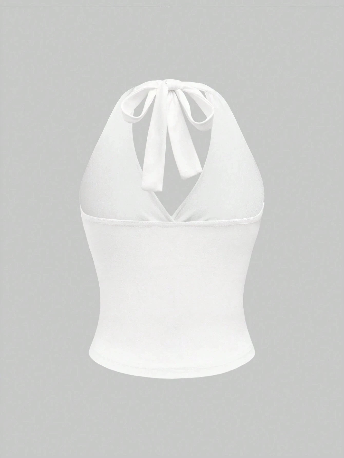 Top corto halter sin espalda con escote en V para mujer