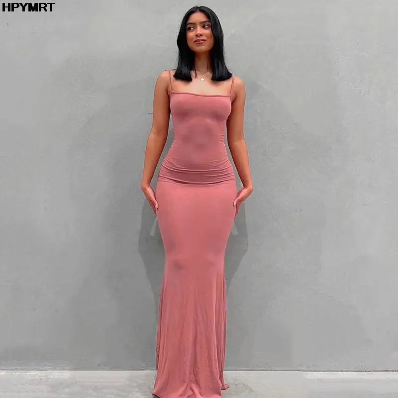 Vestido maxi satinado para mujer – sin mangas, espalda descubierta y estilo elegante Y2K bodycon