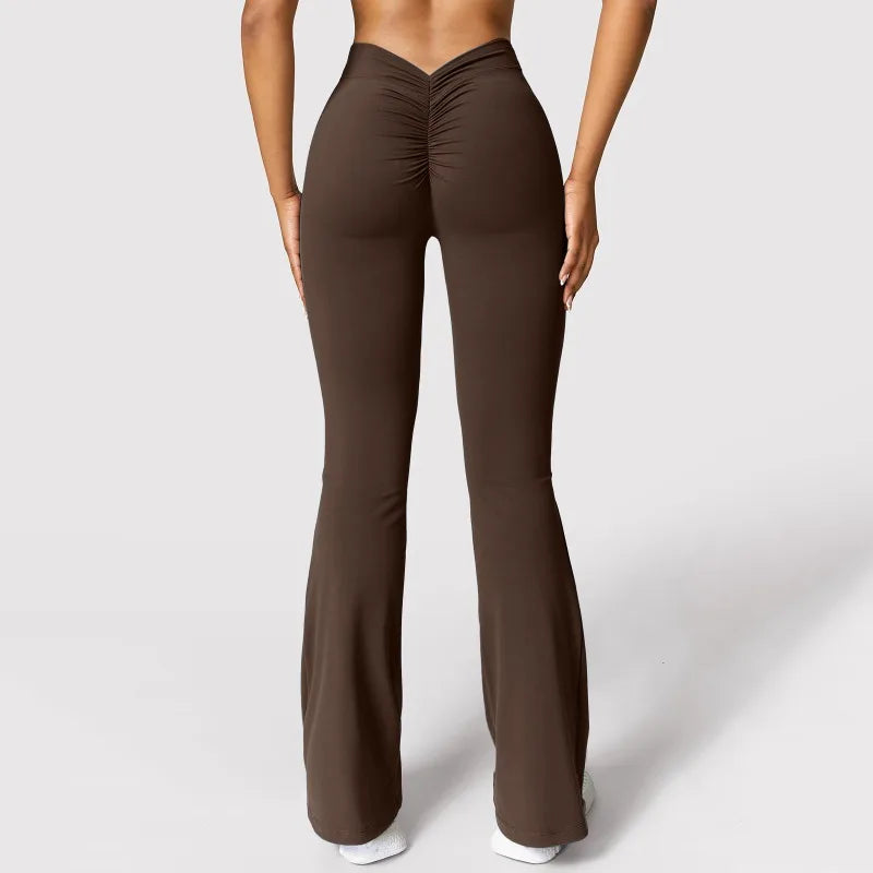 Leggings acampanados push-up para mujer – cintura alta y diseño V-back moldeador para gym