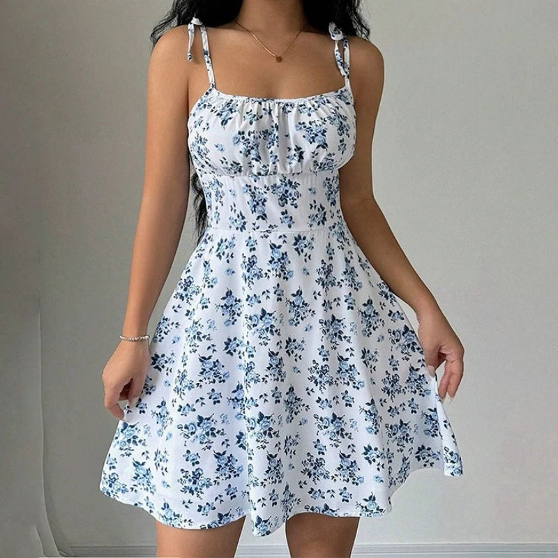 Vestido corto floral de verano para mujer – tirantes finos estilo playero ligero y fresco