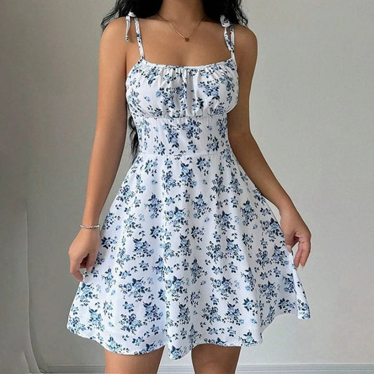 Vestido corto floral de verano para mujer – tirantes finos estilo playero ligero y fresco