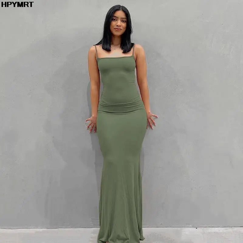 Vestido maxi satinado para mujer – sin mangas, espalda descubierta y estilo elegante Y2K bodycon