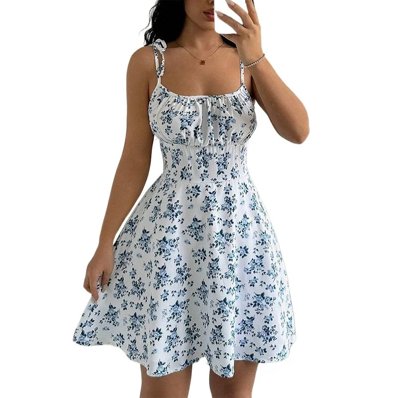 Vestido corto floral de verano para mujer – tirantes finos estilo playero ligero y fresco
