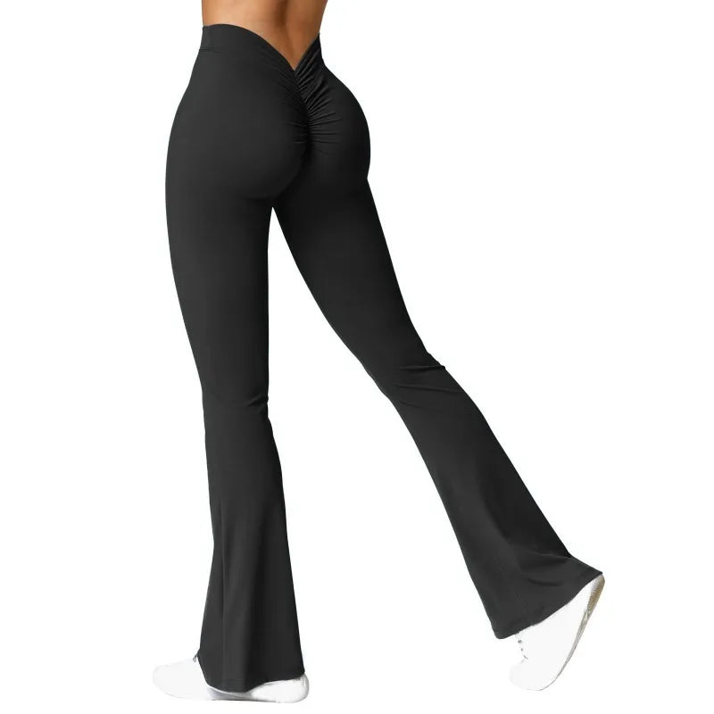 Leggings acampanados push-up para mujer – cintura alta y diseño V-back moldeador para gym
