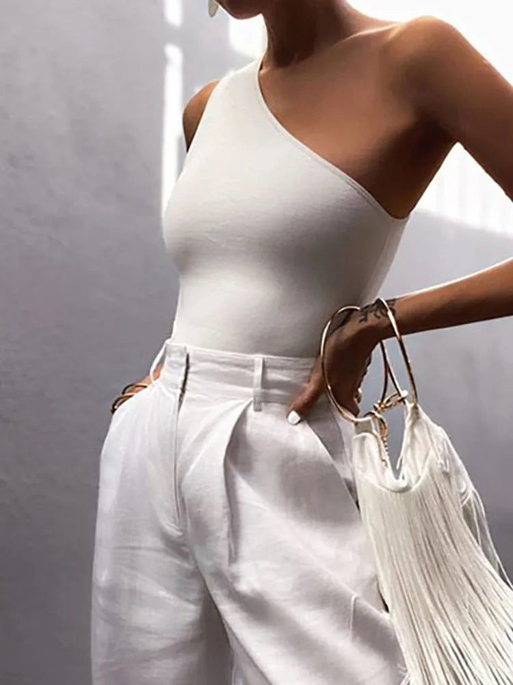 Top deportivo mujer de un hombro – crop elástico, estilo sexy y cómodo para fitness y verano