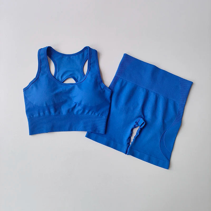 Conjunto deportivo seamless 2 piezas para mujer – top y shorts de cintura alta para yoga y fitness
