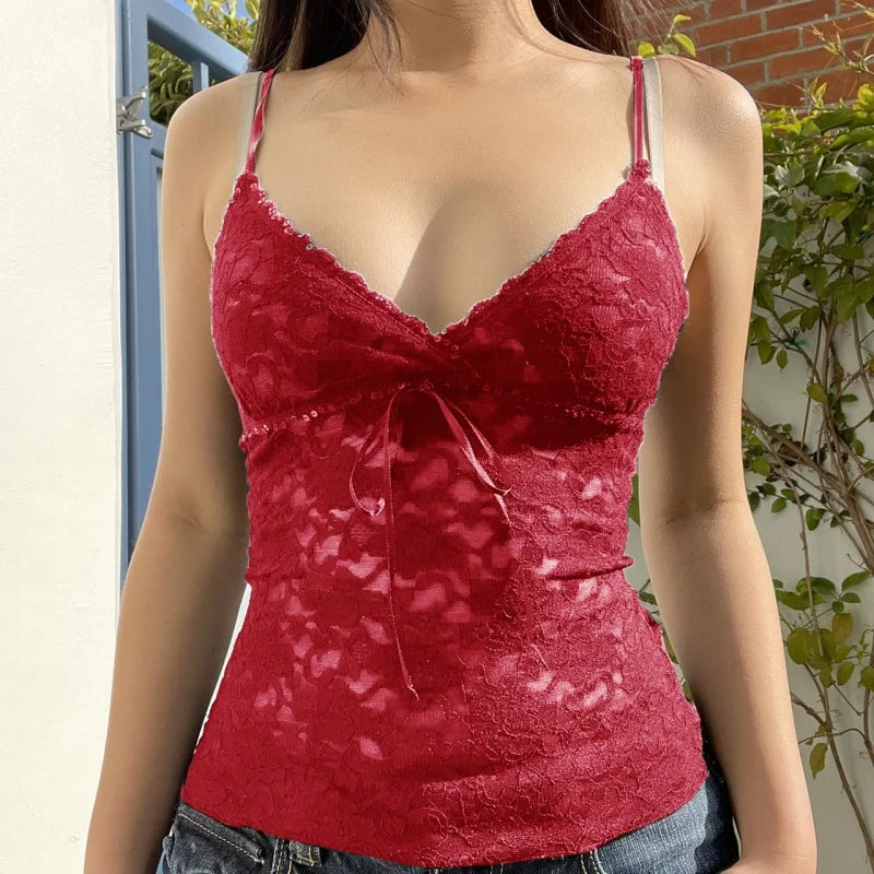 Top Y2K Fairycore para mujer – estilo 2000s, tirantes finos, escote en V y estética coquette streetwear
