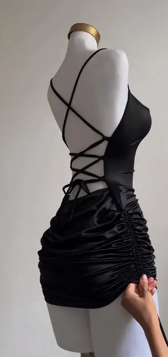 Vestido halter sexy con cordones – mini ajustado estilo europeo y americano verano