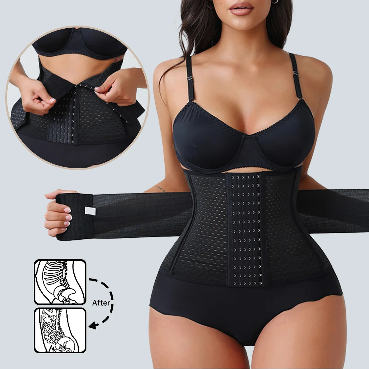 Faja Reductora Ajustable para Mujer con Doble Cinturón, Neopreno y Cierre de Cremallera para Control de Abdomen y Soporte Lumbar