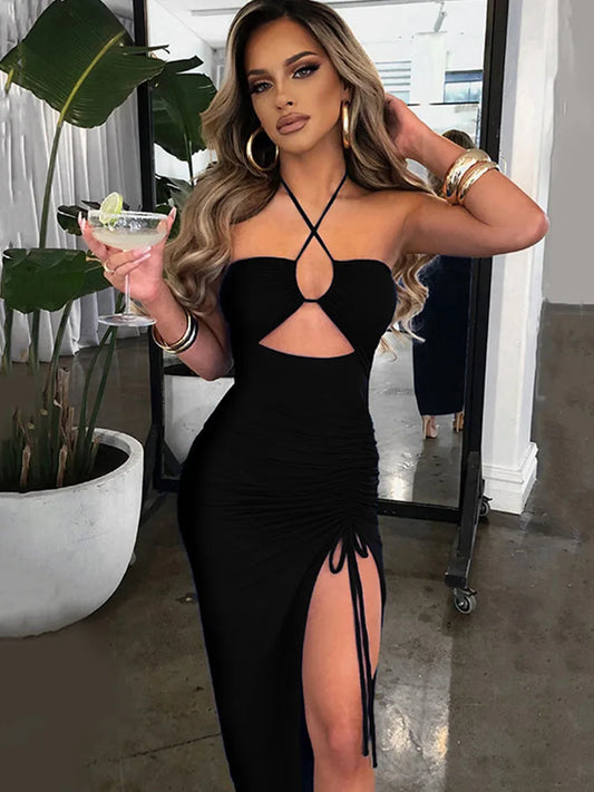Vestido midi sexy sin espalda para mujer