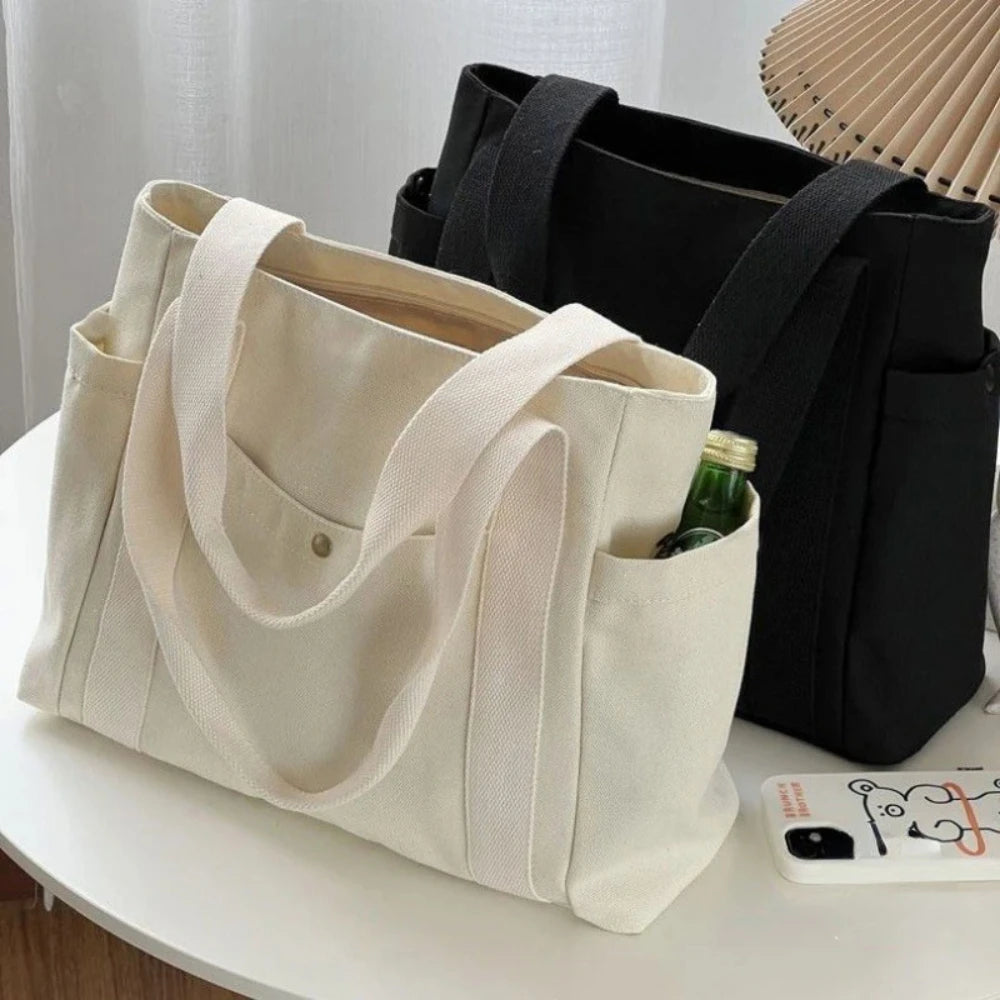 Bolso Tote de Lona de Gran Capacidad para Trabajo, Universidad y Uso Diario con Estilo Casual