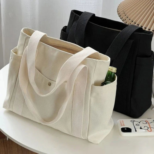 Bolso Tote de Lona de Gran Capacidad para Trabajo, Universidad y Uso Diario con Estilo Casual