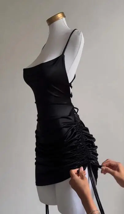 Vestido halter sexy con cordones – mini ajustado estilo europeo y americano verano