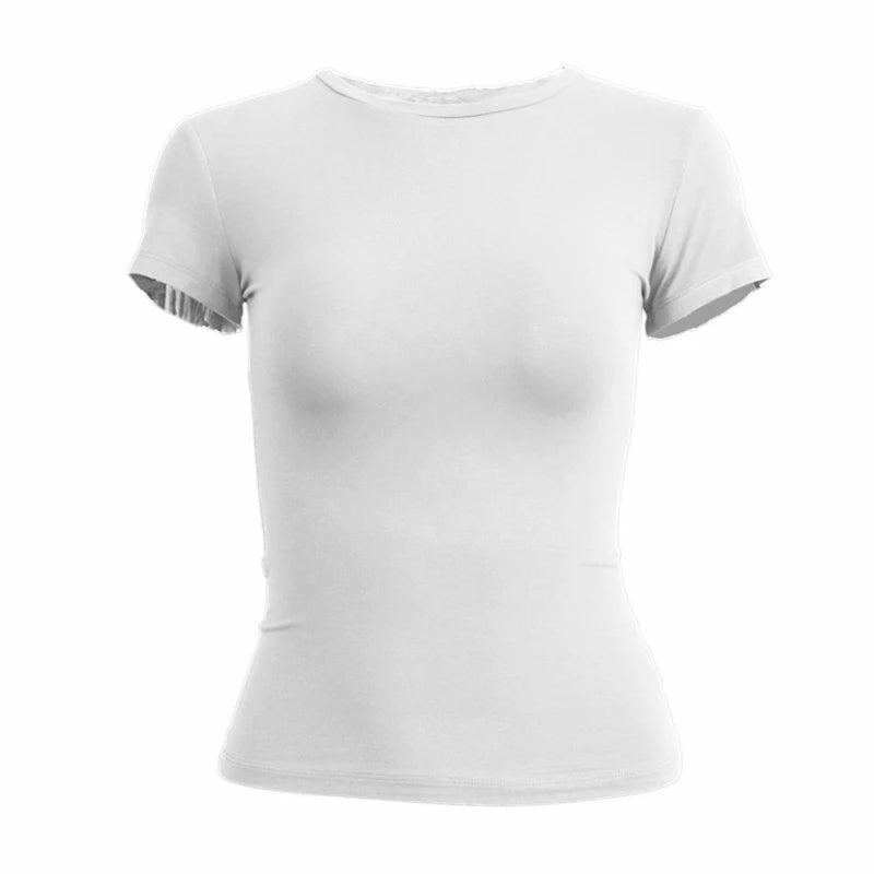 Camiseta ajustada Y2K para mujer – manga corta, cuello redondo y estilo sporty streetwear