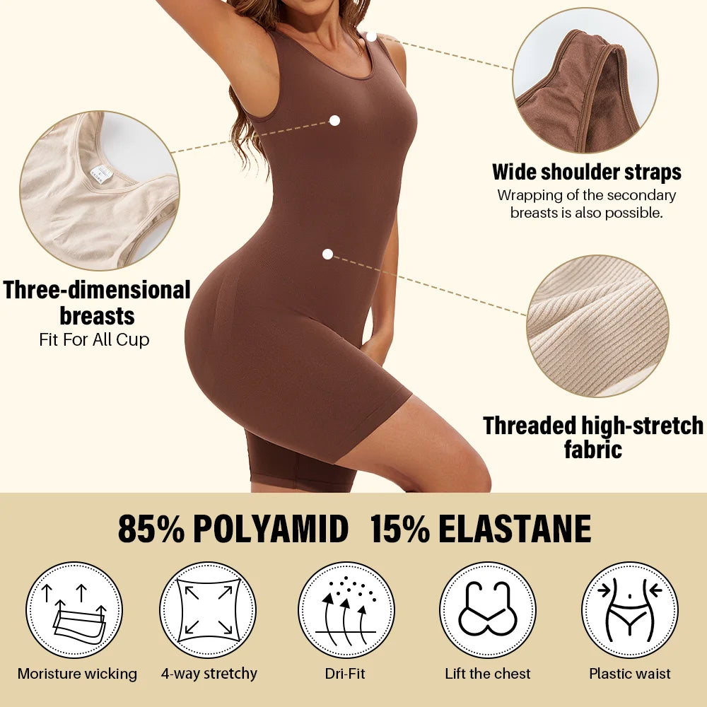 POKARLA Bodysuit Moldeador Seamless de Cobertura Total con Tirantes Anchos y Efecto Reductor de Muslos