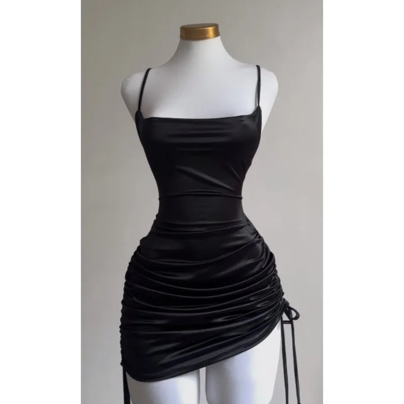 Vestido halter sexy con cordones – mini ajustado estilo europeo y americano verano