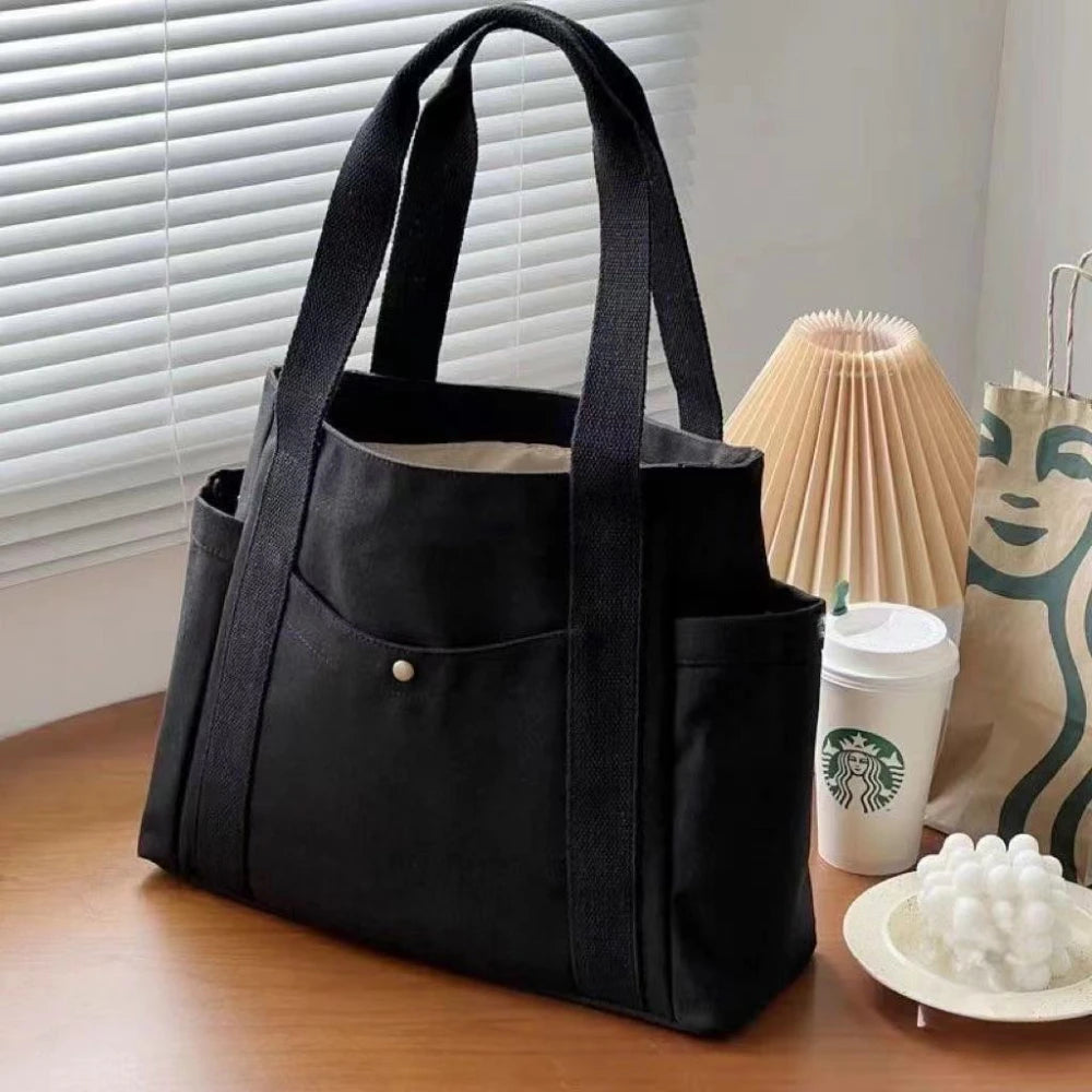 Bolso Tote de Lona de Gran Capacidad para Trabajo, Universidad y Uso Diario con Estilo Casual