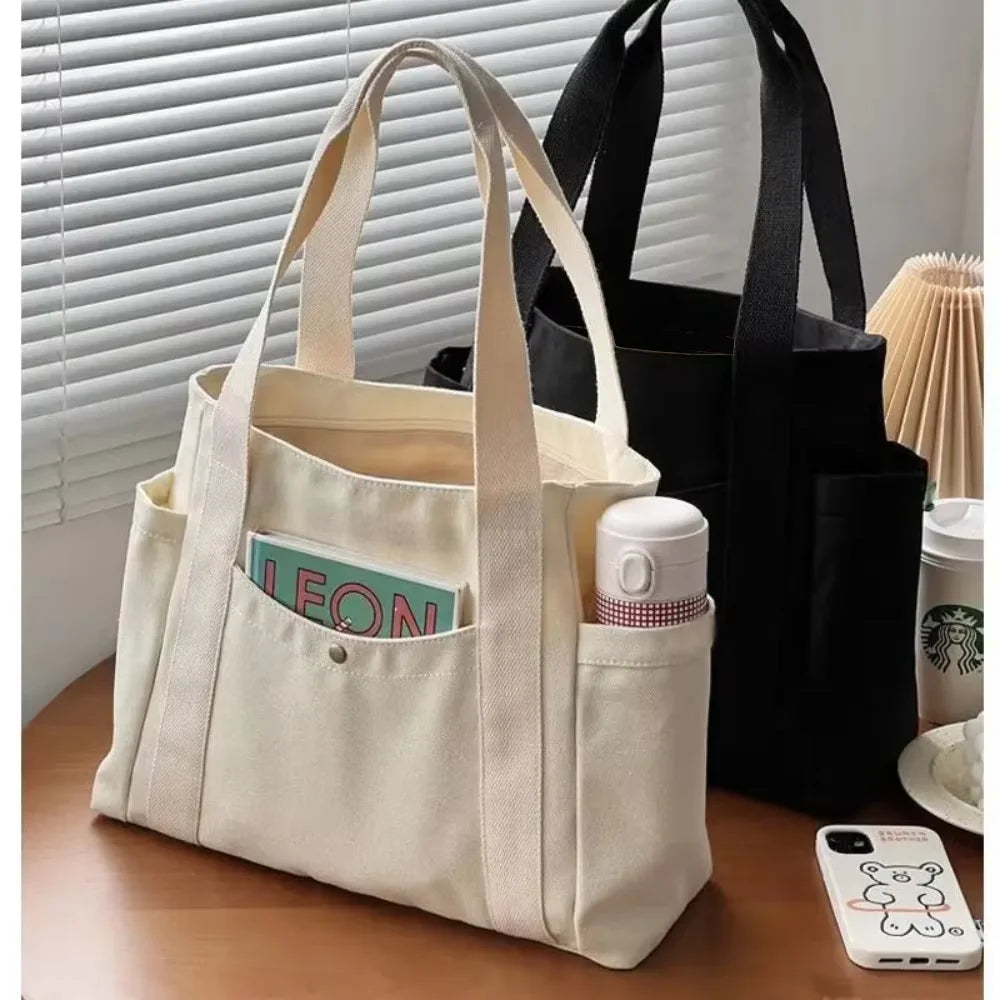 Bolso Tote de Lona de Gran Capacidad para Trabajo, Universidad y Uso Diario con Estilo Casual