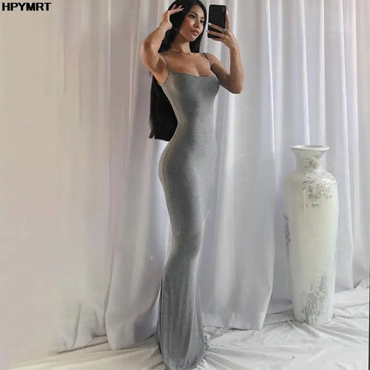 Vestido maxi satinado para mujer – sin mangas, espalda descubierta y estilo elegante Y2K bodycon