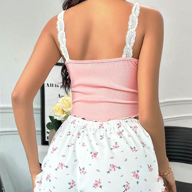 Pijama sexy de encaje 2 piezas para mujer