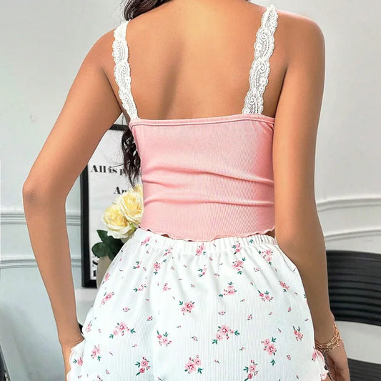 Pijama sexy de encaje 2 piezas para mujer