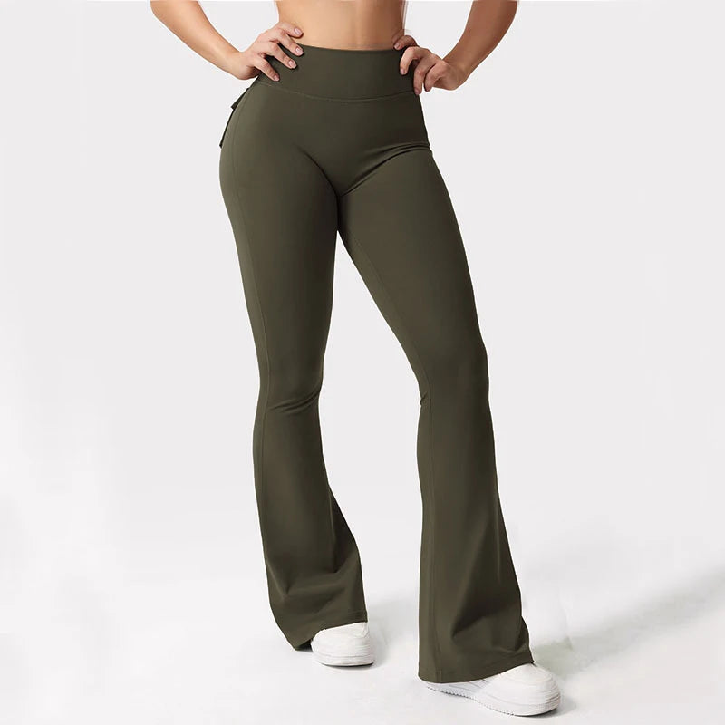 Leggings yoga mujer wide leg – alta elasticidad, efecto segunda piel, compresión y bolsillos funcionales
