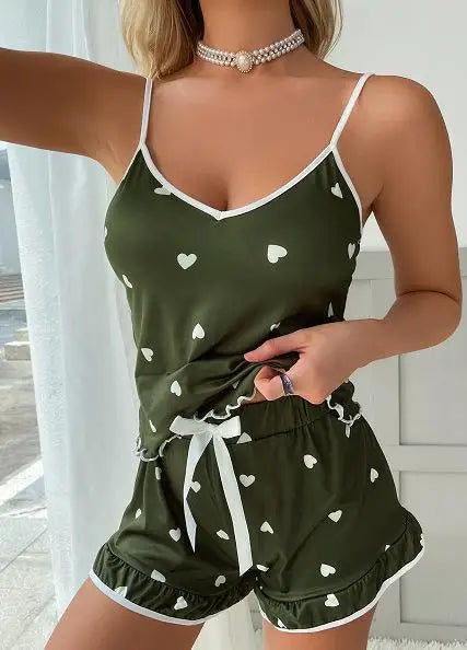 Pijama de verano 2 piezas para mujer – top de tirantes y shorts suaves con estampado cute