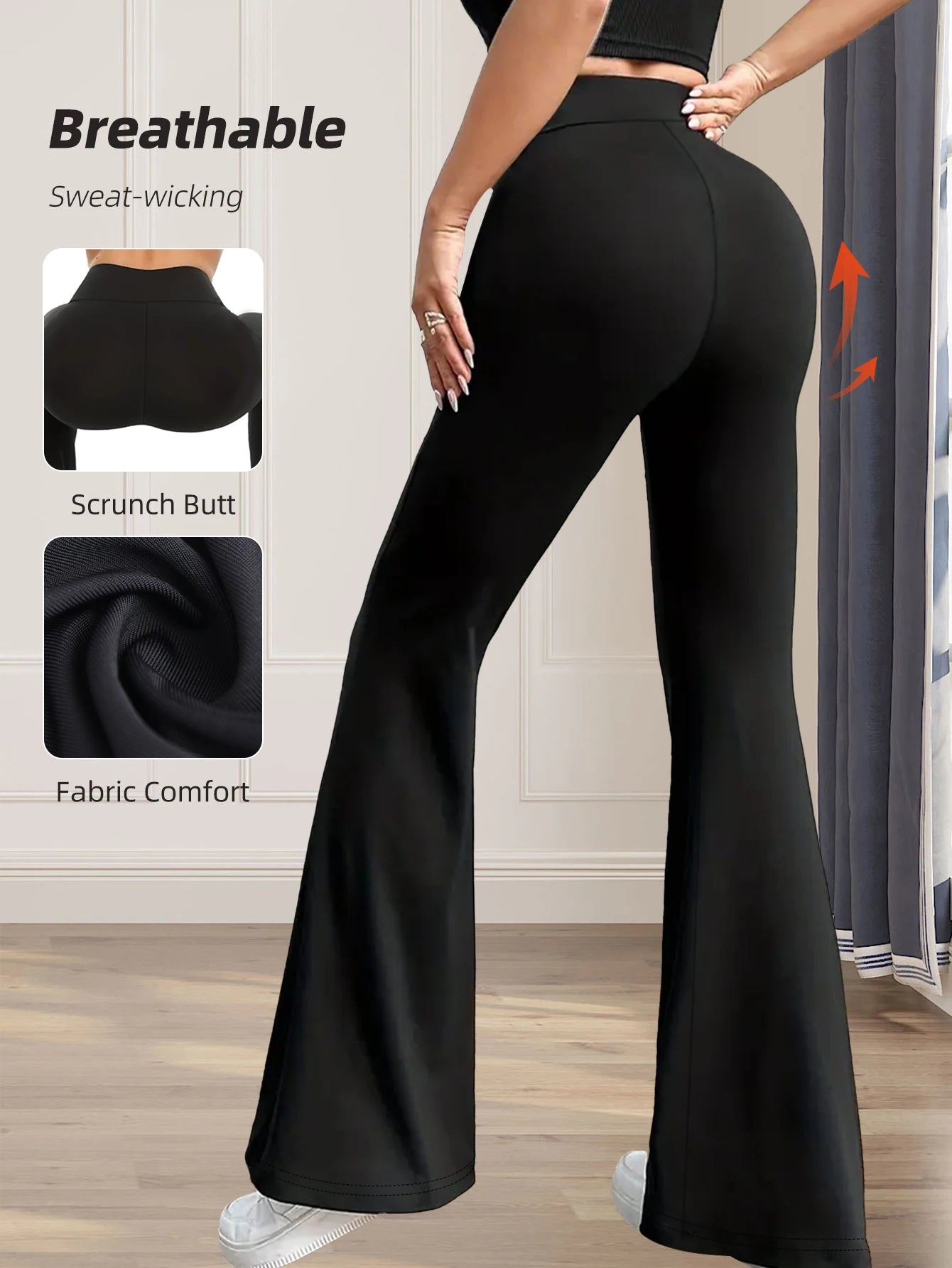 Pantalón acampanado mujer cintura alta – ajuste slim, pierna larga y tejido ligero para primavera-verano