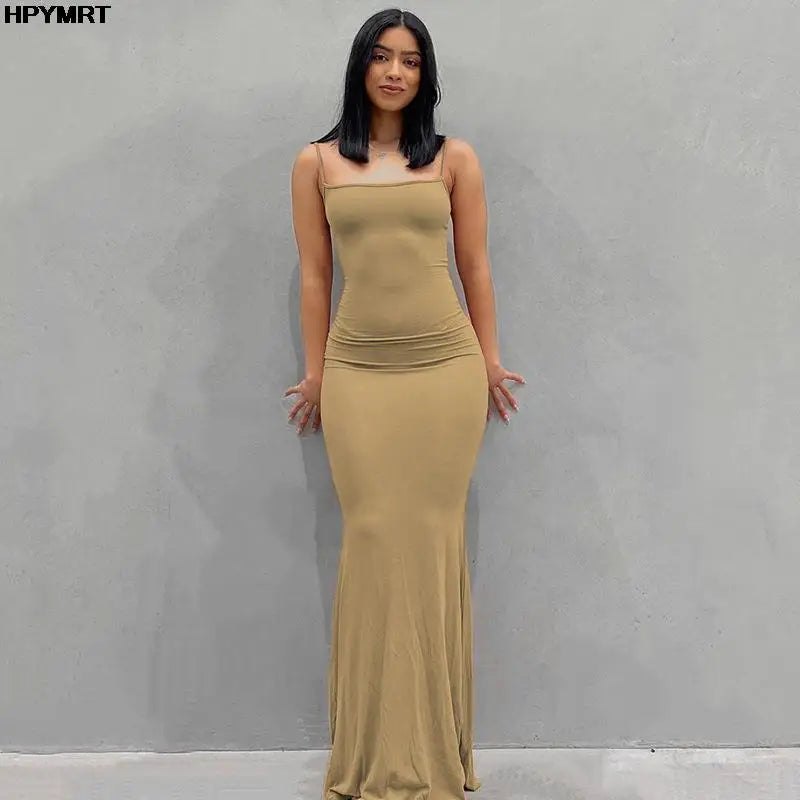 Vestido maxi satinado para mujer – sin mangas, espalda descubierta y estilo elegante Y2K bodycon