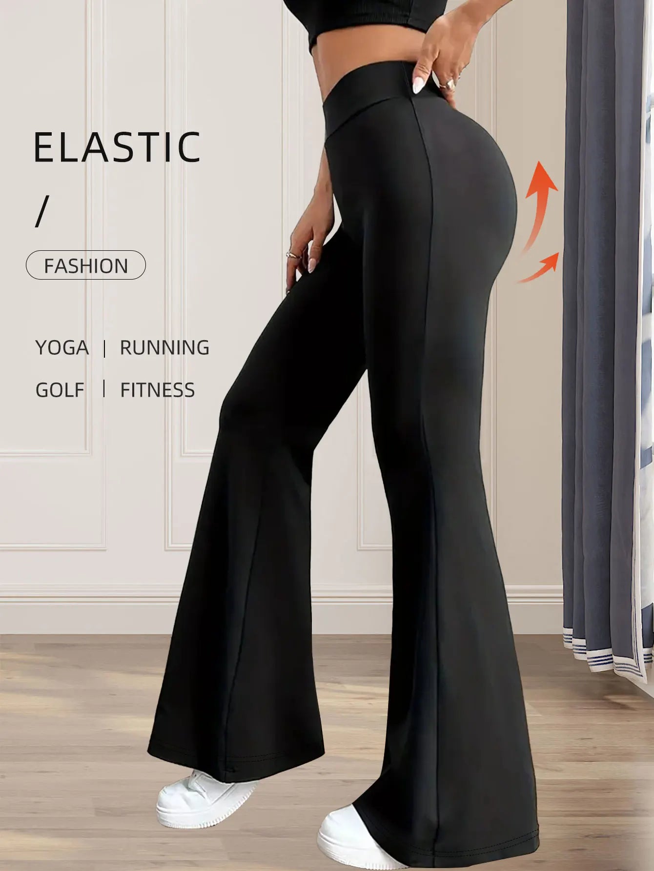 Pantalón acampanado mujer cintura alta – ajuste slim, pierna larga y tejido ligero para primavera-verano