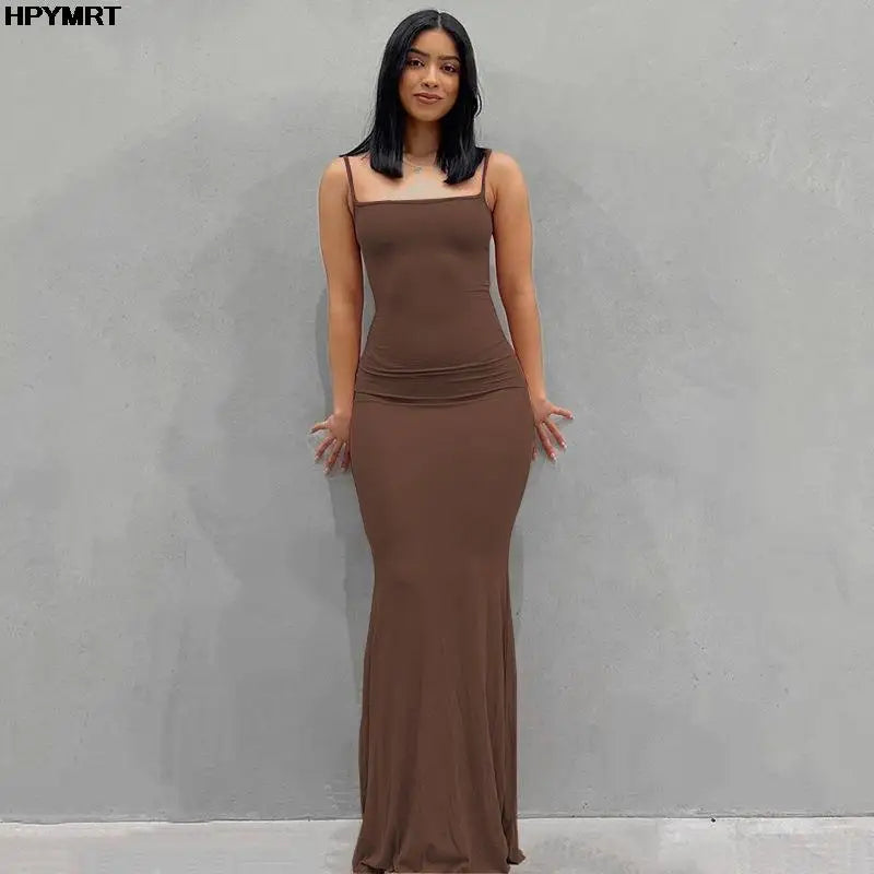 Vestido maxi satinado para mujer – sin mangas, espalda descubierta y estilo elegante Y2K bodycon