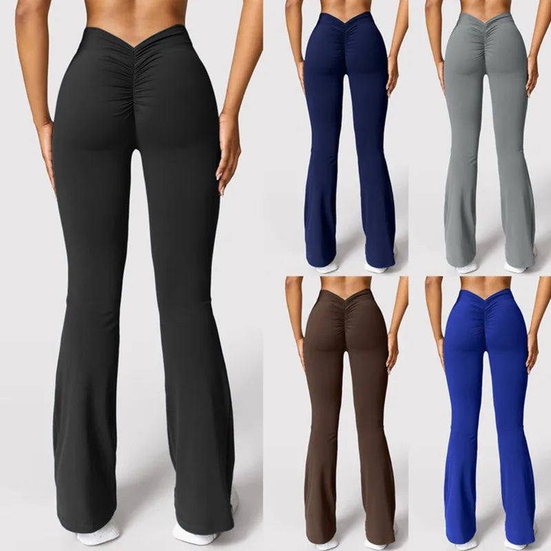 Leggings acampanados push-up para mujer – cintura alta y diseño V-back moldeador para gym