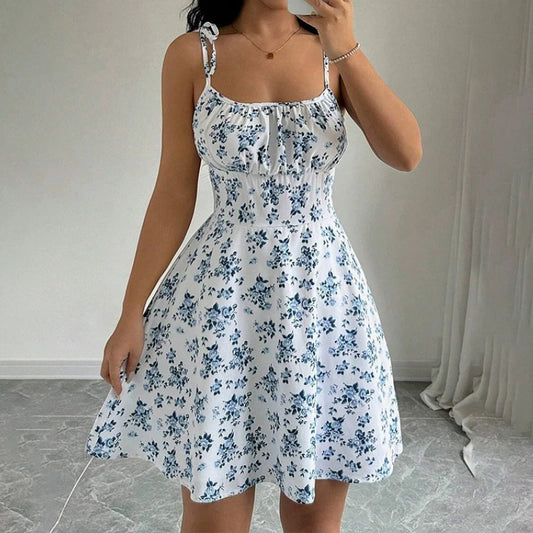 Vestido corto floral de verano para mujer – tirantes finos estilo playero ligero y fresco