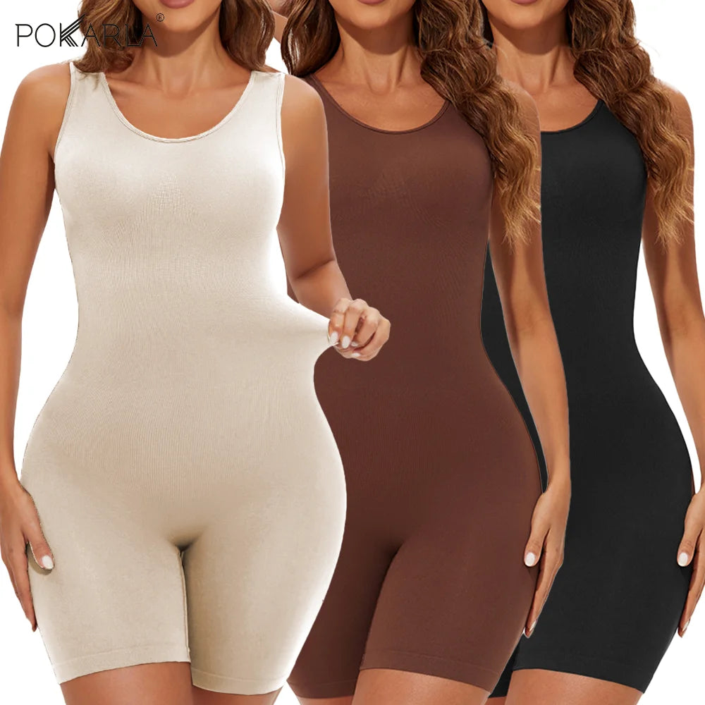 POKARLA Bodysuit Moldeador Seamless de Cobertura Total con Tirantes Anchos y Efecto Reductor de Muslos